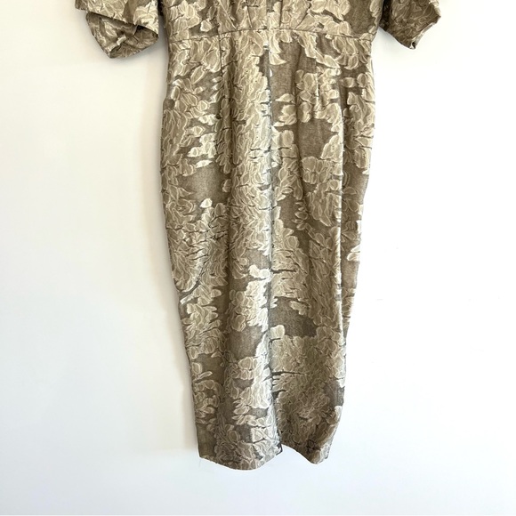 ZARA Sage Green Textured Draped Floral Design Short Sleeves Midi Dress Sz L NEW - Picture 10 of 16